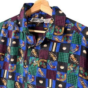 Addiction Mens Vintage 100% Silk Golf Novelty Print Short Sleeve Shirt Small